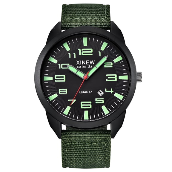 DESIGNICE Men'S Watch Nylon Strap Calendar Luminous Dial Outdoor Men'S Quartz Watch