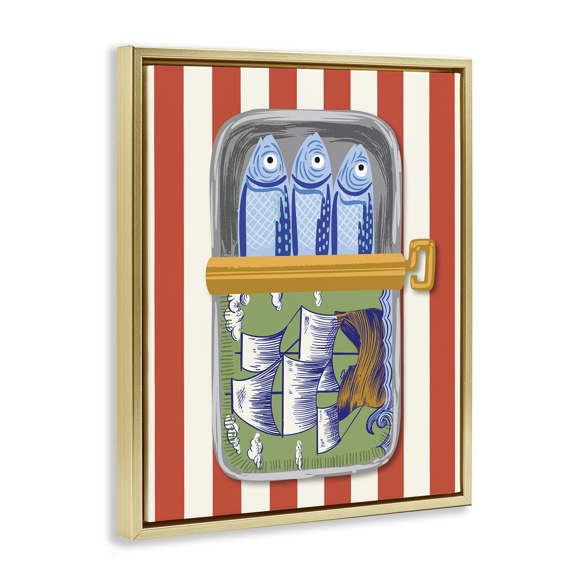 Stupell Industries Sardines with Antique Ship Gold Framed Floater Canvas Wall Art, design by Arrolynn Weiderhold