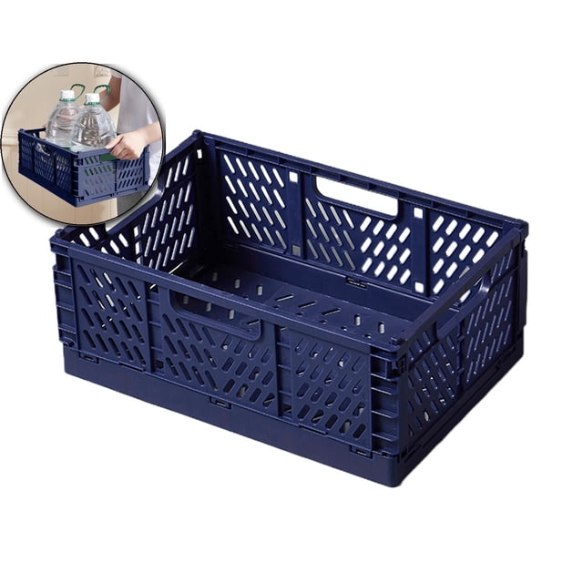 Dvruxg Foldable Plastic Storage Crates, Collapsible Stackable Bins Portable Baskets with Handle, Folding Containers for Office Kitchen Bedroom Bathroom