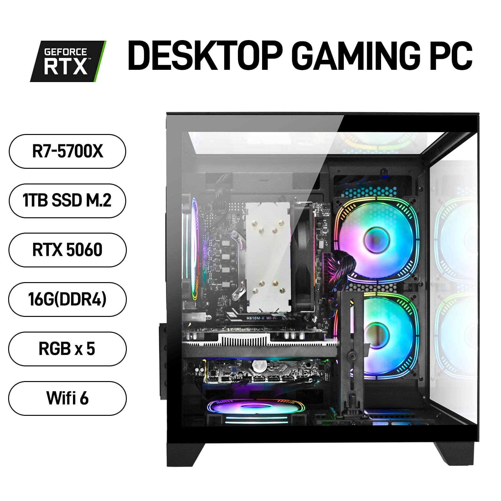 Windowsデスクトップ MACUBE 110/Ryzen7 5700X/RX6800/32GB/1TB Amazon.com: Gaming PC Desktop RTX 5060 8GB Graphics Card AMD Ryzen