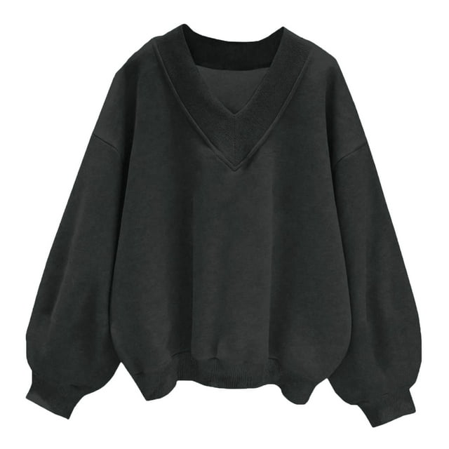 Timegard Chandails Molletonnés pour Femmes, Coupe Ample, Col en V, Manches Longues, Chandail à Enfiler, Automne, Décontracté, Ample, Confortable, Blouse