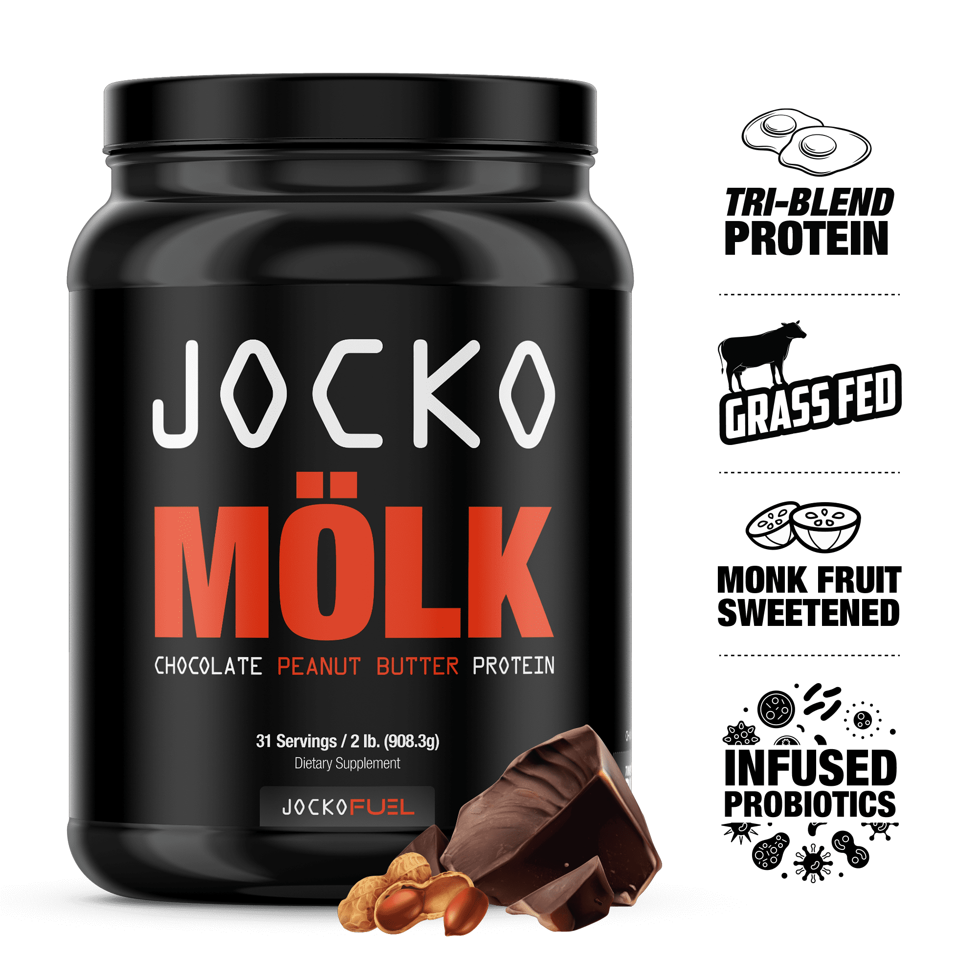 Jocko Mӧlk Protein Powder, Chocolate Peanut Butter, 22g Protein, 2 lb.
