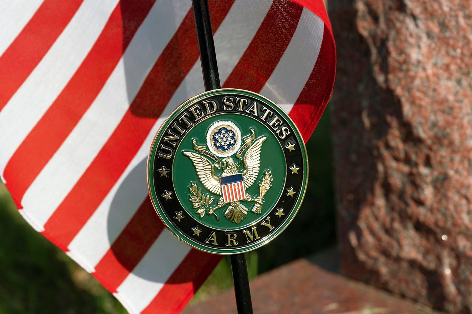 Allied Army Veteran Grave Marker With 30 Inch Tall American Cemetery Flag