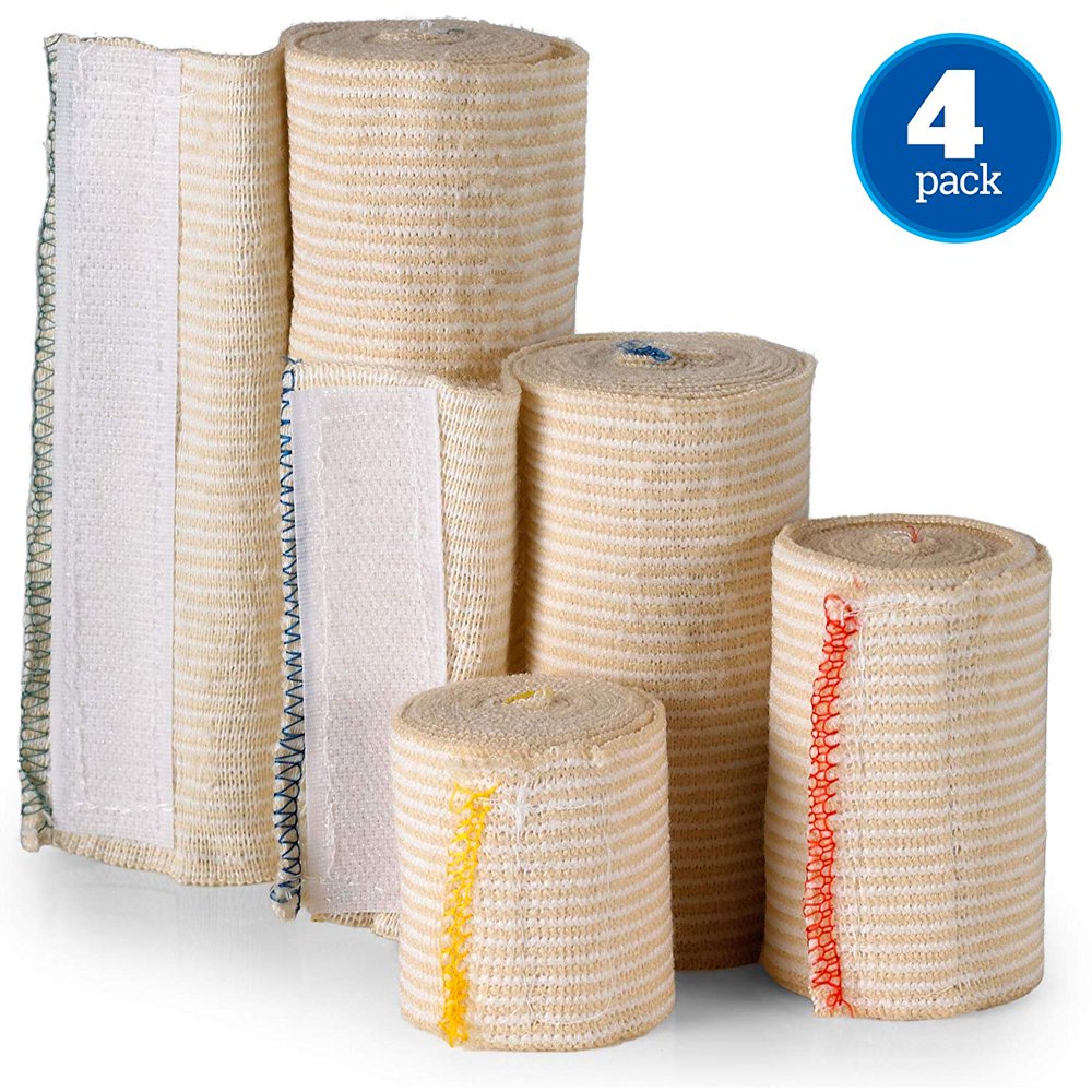 Hook and Loop Closure Elastic Bandage Wraps Premium Variety Pack of 4, 2 3 4 6 inch x 5 Yards