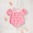thumbnail image 2 of ZEHJUHAN Baby Girl's Bowknot Graphic Print Romper Daddy's Girl Letter Bubble Sleeves Triangle Jumpsuit Pink，0-3M, 2 of 7