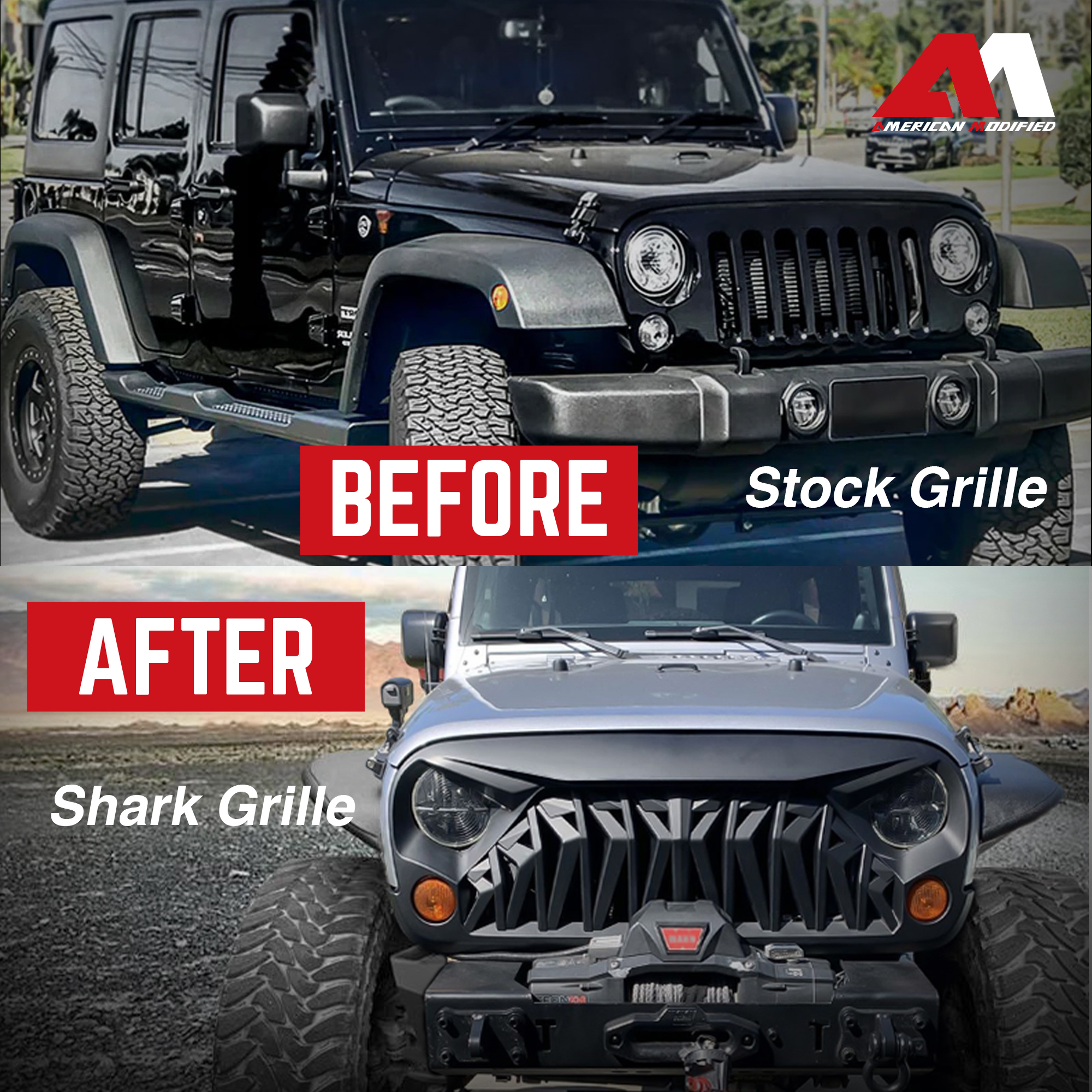 American Modified Shark Grille for 2007 to 2018 Jeep Models, Matte Black