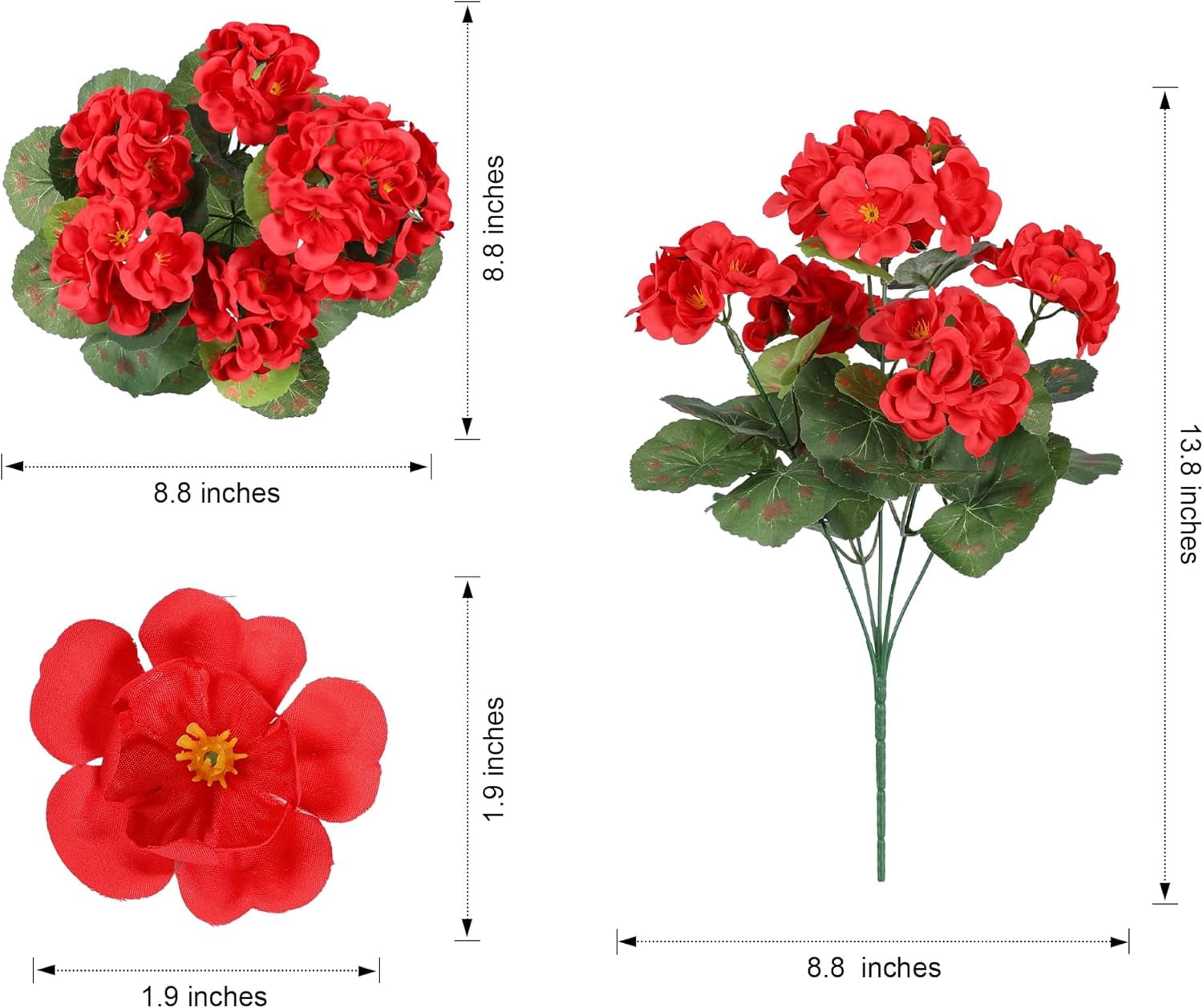 Fake Geraniums Artificial Flowers for Outdoors, 6 Bundles Silk Geraniums Flowers Realistic UV Resistant Fake Plants Faux Flowers