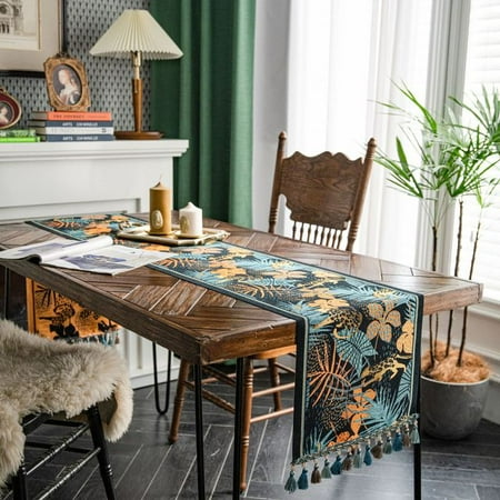 

UMMH Macrame Table Runner with Tassel Pendant Retro Flowers Rectangular Thick Tablecloth Bar Home Dining Table Decor