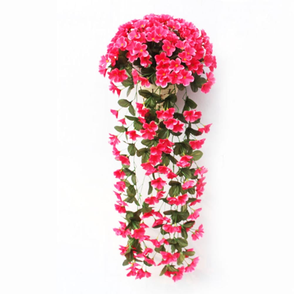 Hanging Wall Artificial Silk Violet orchid Flower Rattan Plant Basket Outdoor 