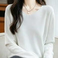thumbnail image 4 of HAiming Women Sweater V Neck Long Sleeve Casual Solid Color Soft Pullover Blouse Loose Trendy Clothes, 4 of 6