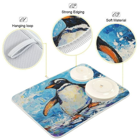 

BZSMCE Dish Drying Mat Penguin in The Waves Pattern Design Drying Mats