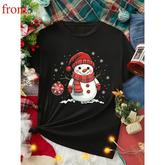 Christmas Tee T Shirt Graphic Tops Loose Fit Cotton Summer Comfort Short Sleeve Round Neck Black S-5XL