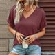 thumbnail image 2 of Camiseta de manga corta para mujer, blusa holgada informal de Color liso con botones en los hombros y cuello en V, blusa Borgoña 2XL, 2 of 6