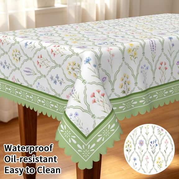 Tchckioa Vintage Green Floral Tablecloth,Waterproof Table Cover for Kitchen Party Decor,60x84 Inch,Rectangle