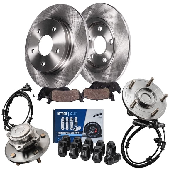 Detroit Axle - Brake Rotors Ceramic Brake Pads Wheel Bearing Hubs Wheel Lug Nuts for Dodge Grand Caravan Chrysler Town & Country VW Routan