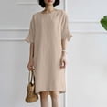 thumbnail image 1 of SMihono Robe d'Été Boho pour Femmes Grande Taille Robe d'Été Décontractée en Coton Lin Manches Courtes Col Rond Robe Unie, 1 of 7
