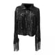 thumbnail image 1 of Chaqueta de lentejuelas para mujer,Chaqueta de lentejuelas para mujer,cárdigan abierto con borlas en la parte delantera,Chaqueta brillante con flecos y lentejuelas para fiestas de, 1 of 8