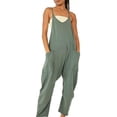 thumbnail image 6 of Summer Women's Loose Sleeveless Jumpsuits Spaghetti Strap Long Pant Romper Jumpsuit With Pockets Zipper, 6 of 8