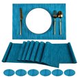 thumbnail image 1 of Juego de mesa de comedor de 16 piezas, camino de mesa, manteles individuales, posavasos, PVC, antide Abanopi azul, 1 of 7