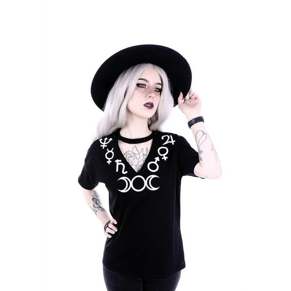 Moon Symbols Gothic V-Neck Shirt, Black (XXL)