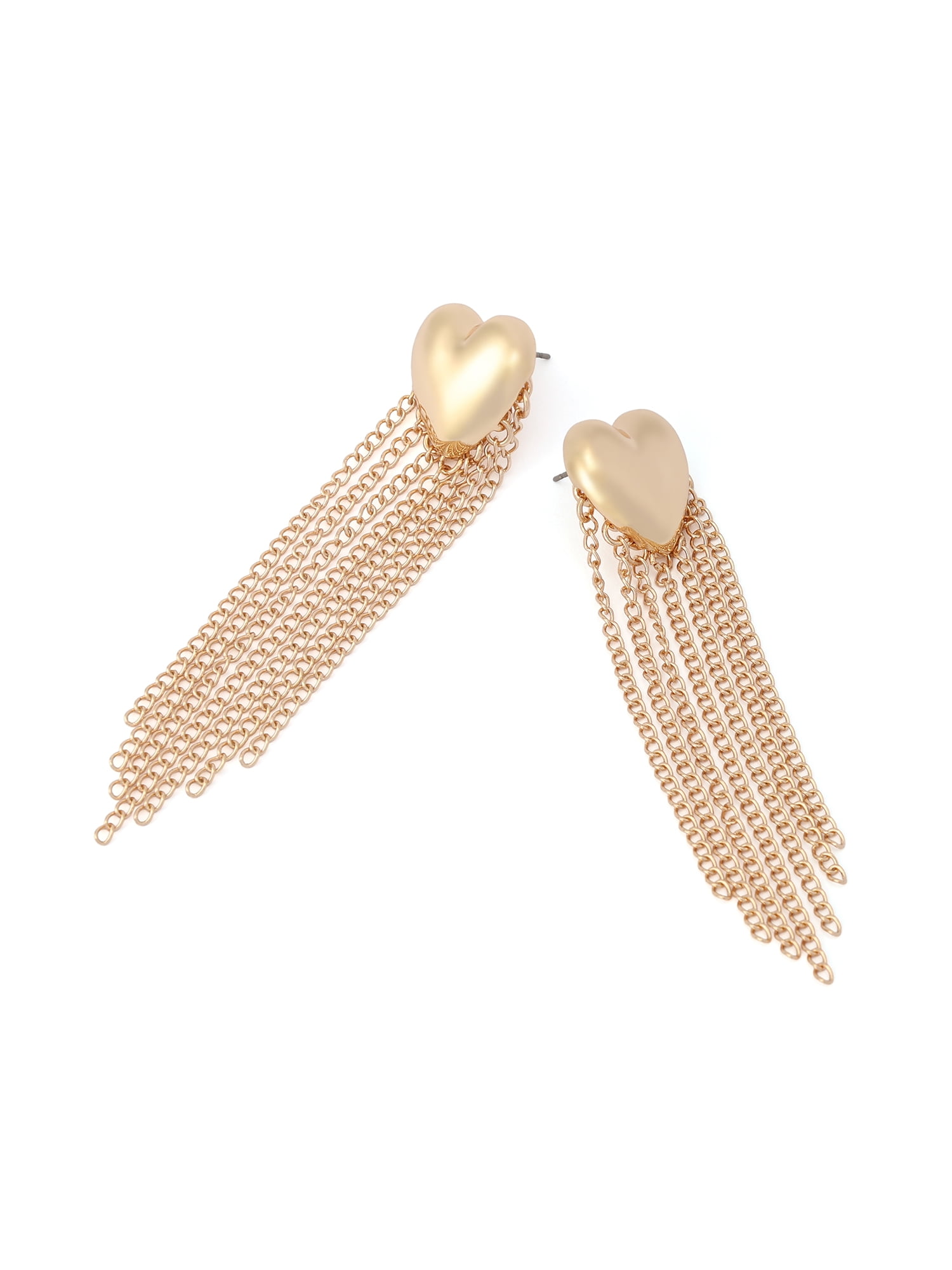 Madden NYC Women's Fashion Gold-Tone Puffy Heart Fringe Earrings