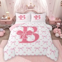 Homewish Personalized Initial B Bedding Comforter Set 2pcs for Kids Children Teens,Dreamy Princess Twin Comforter Sets Microfiber,Cute Ribbon Bowknot Breathable Bedding Set,Luxury Bedroom Decor