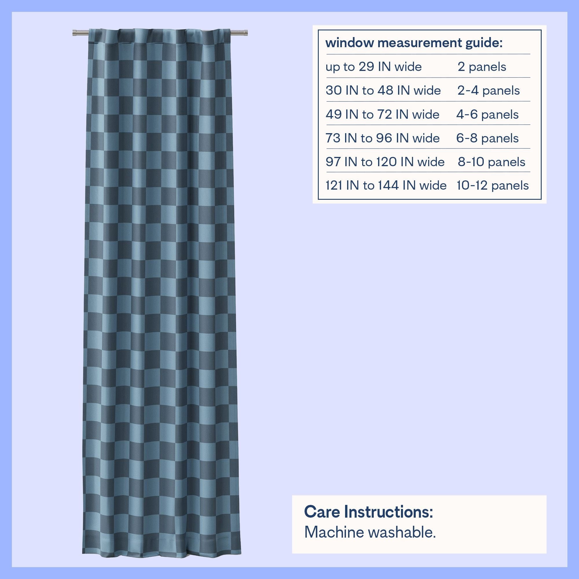 Mainstays Kids Checker Print 100% Blackout Curtain Panel, Navy Blue, 38 x 95 in