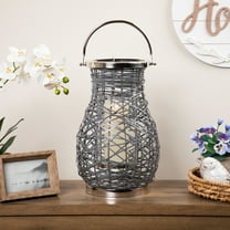 Northlight Woven Iron Pillar Candle Lantern with Glass Hurricane - 16.25" - Gray