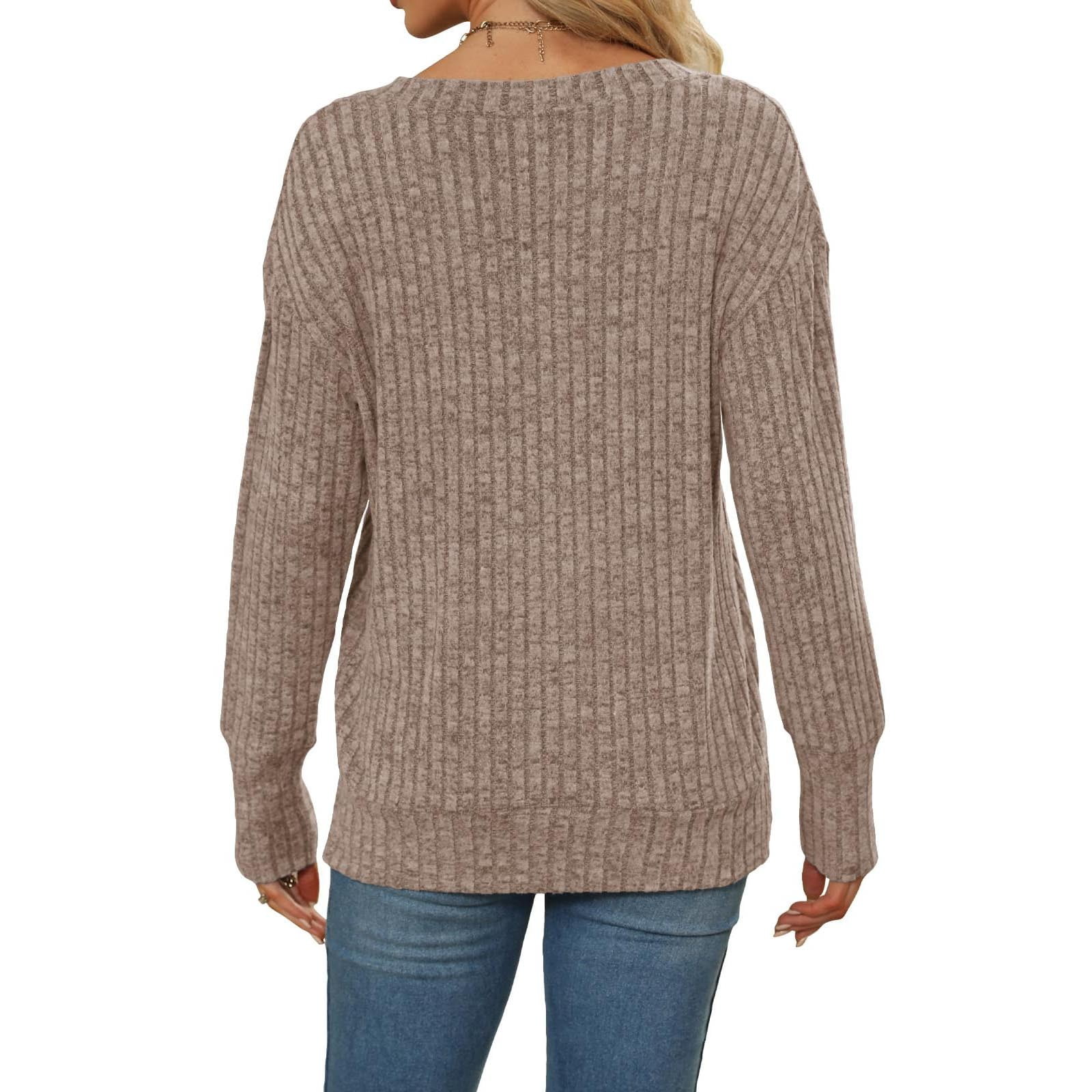 BXINGOHAI Womens V Neck Sweaters Solid Long Sleeve Pullover