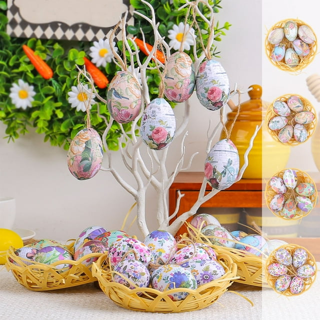 Cesta Colgante de Huevos de Pascua, Colores Vibrantes, Espuma Ligera, Decoración Festiva para El Hogar, Ideal para La Oficina, 6 X 4 Cm.