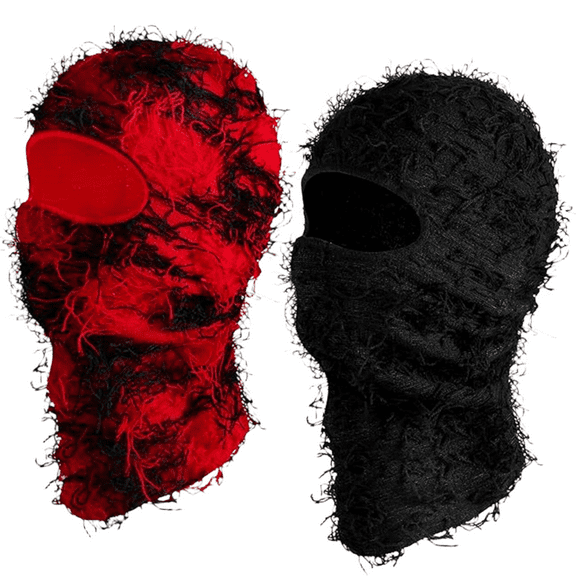 2 Pack Distressed Balaclava Ski Mask Full Face Knitted Balaclava Windproof Cool Ski Mask for Cold Weather