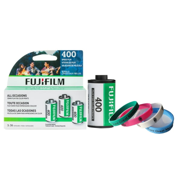 Fujifilm 400 Négatif Couleur 35mm 36 Poses Film (3 Rouleaux) Plus un Bracelet Bonus en Silicone