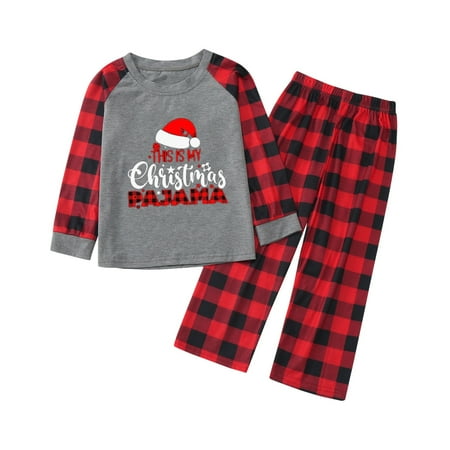 

ketyyh-chn99 Family Silk Pajamas Christmas Pjs Deer Plaid Print Long Sleeve T Shirt Top And Pants Sleepyhead Pajamas Christmas Family