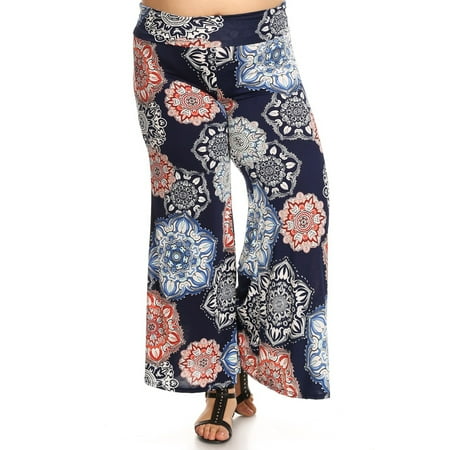 NMC - Women's PLUS trendy print full length wide legs pants. - Walmart.com