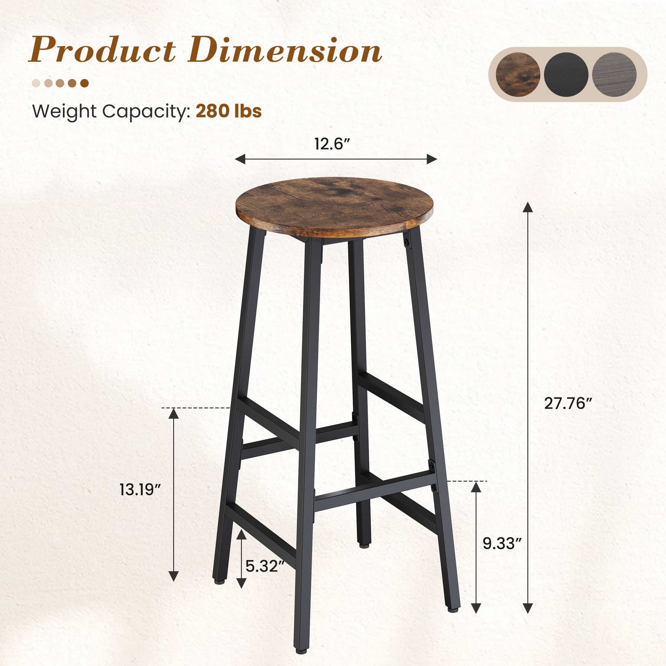 Gelloan Bar Stools, Barstools Set of 2,Counter Height Barstools,27.7" Bar Stools for Kitchen Island, Industrial Bar Chairs, for Dining Room, Kitchen, Bar,Rustic Brown