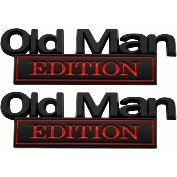 2Pcs Old Man Edition Emblems 3D Metal Badge Side Rear Tailgate Bumper Decal Nameplate Sticker for Car Truck (Black Red)