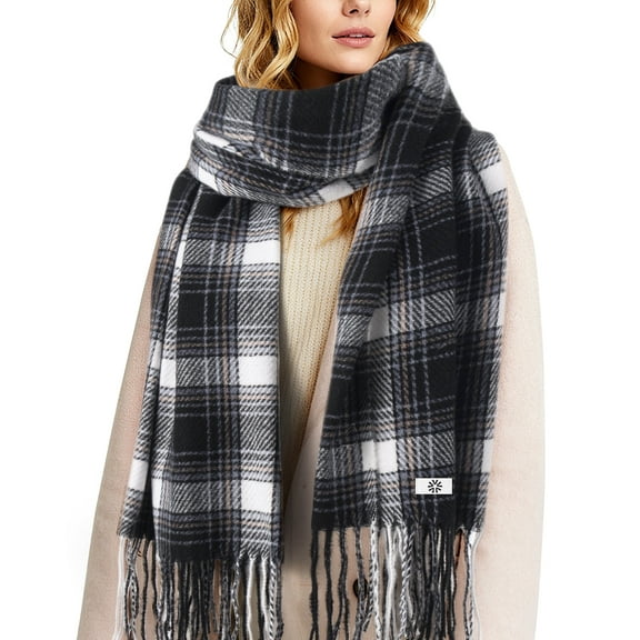 REDESS Winter Scarves for Men and Women Soft Plaid Pattern Cozy Warm Tassel Shawl Wrap, Plaid Black