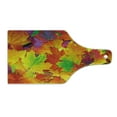 thumbnail image 2 of Fall Cutting Board, Different Colored Vibrant Many Autumn Maple Leaves Nature in November Scenery Photo, Tempered Glass Cutting and Serving Board, Wine Bottle Shape, Yellow Purple, by Ambesonne, 2 of 5