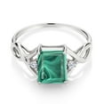 thumbnail image 2 of Gem Stone King 3.58 Ct Emerald Cut Green Malachite E-F Lab Grown Diamond 925 Sterling Silver Ring (Size 5), 2 of 5