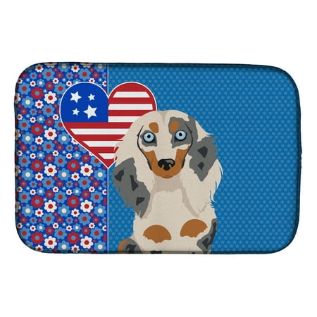 

Longhair Cream Dapple Dachshund USA American Dish Drying Mat 14 in x 21 in