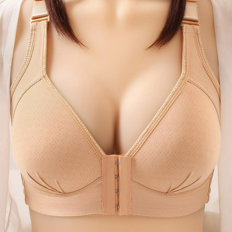Middle-Aged Elder Woman Floral Wirefree Bra Front Button Closeure Soft  Cotton Bra for Mom Grandma Gift Bra 