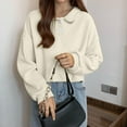 thumbnail image 6 of Karight Women's Loose Fit Sweatshirt Casual Loose V Neck Long sleeve Snap Collared Cropped Pullover Tunic Tops, 6 of 6