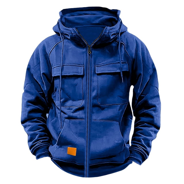 pstuiky camisas de manga larga para hombre, Sudadera con capucha de manga larga con cremallera y múltiples bolsillos para hombre, estilo casual y moderno. Tops casuales para hombres xxxl