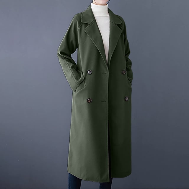 Birdeem Women's Solid Color Lapel Pocket Button Long Woolen Coat Jacket Cardigan Jacket