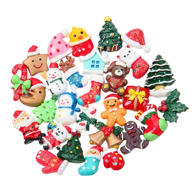 30 colgantes de resina mixta con base plana para adornos navideños (diseño variado)