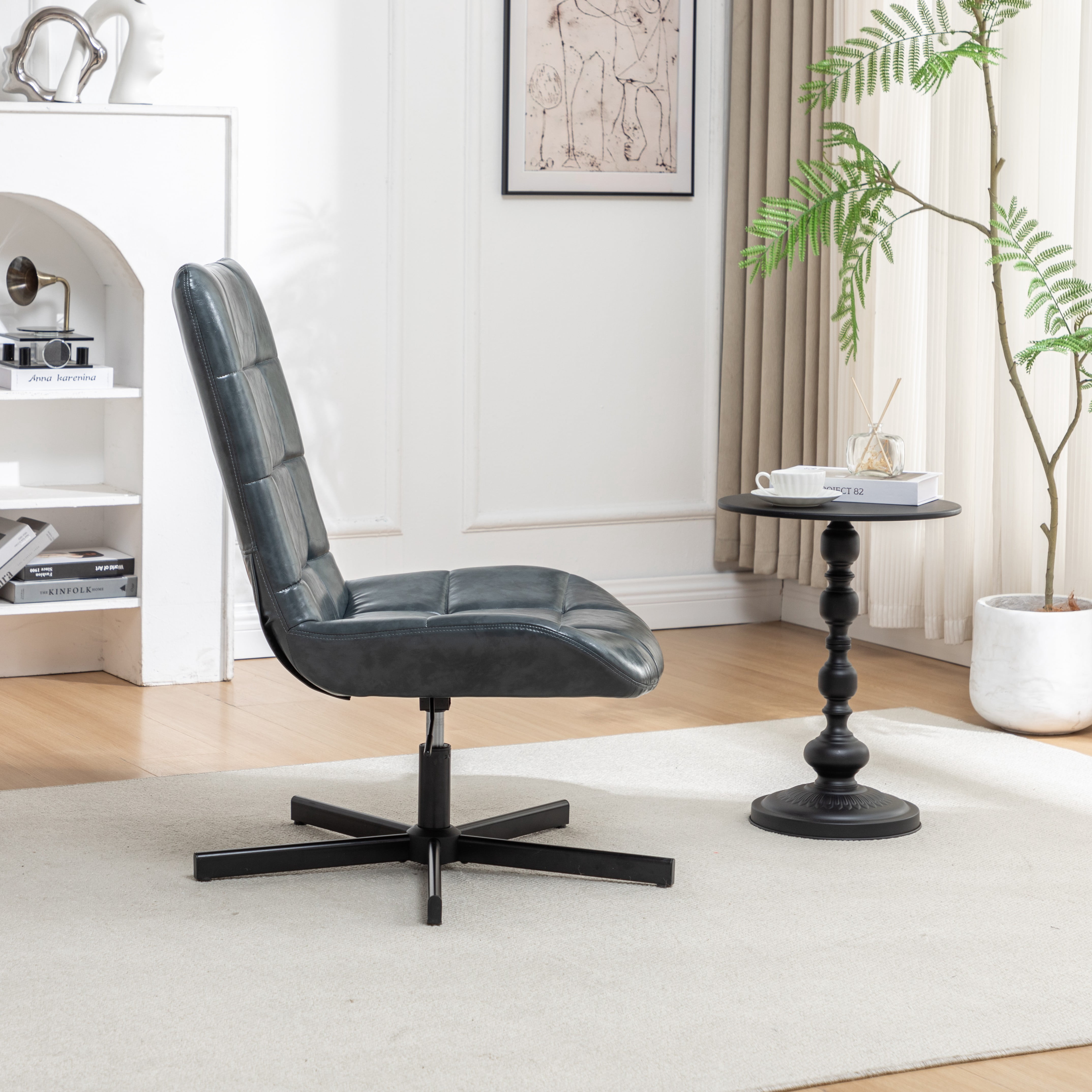 Roundhill Furniture Arlena Faux Leather Tufted Swivel Accent Chair, Blue