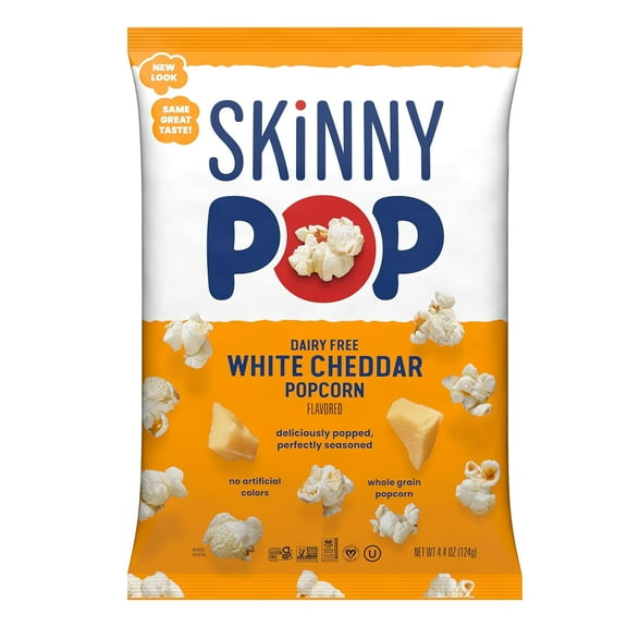 SkinnyPop Popcorn, White Cheddar, Whole Grain, Dairy-Free Snack, 4.4oz Bag ( Pack of 2 )