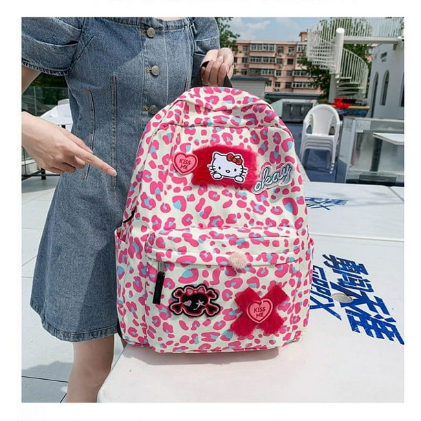 Botu Y2k filles kawaii sac à dos en peluche anime kitty imprimé léopard mode femmes sacs grande capacité enfants cadeaux sacs d'école sac à dos