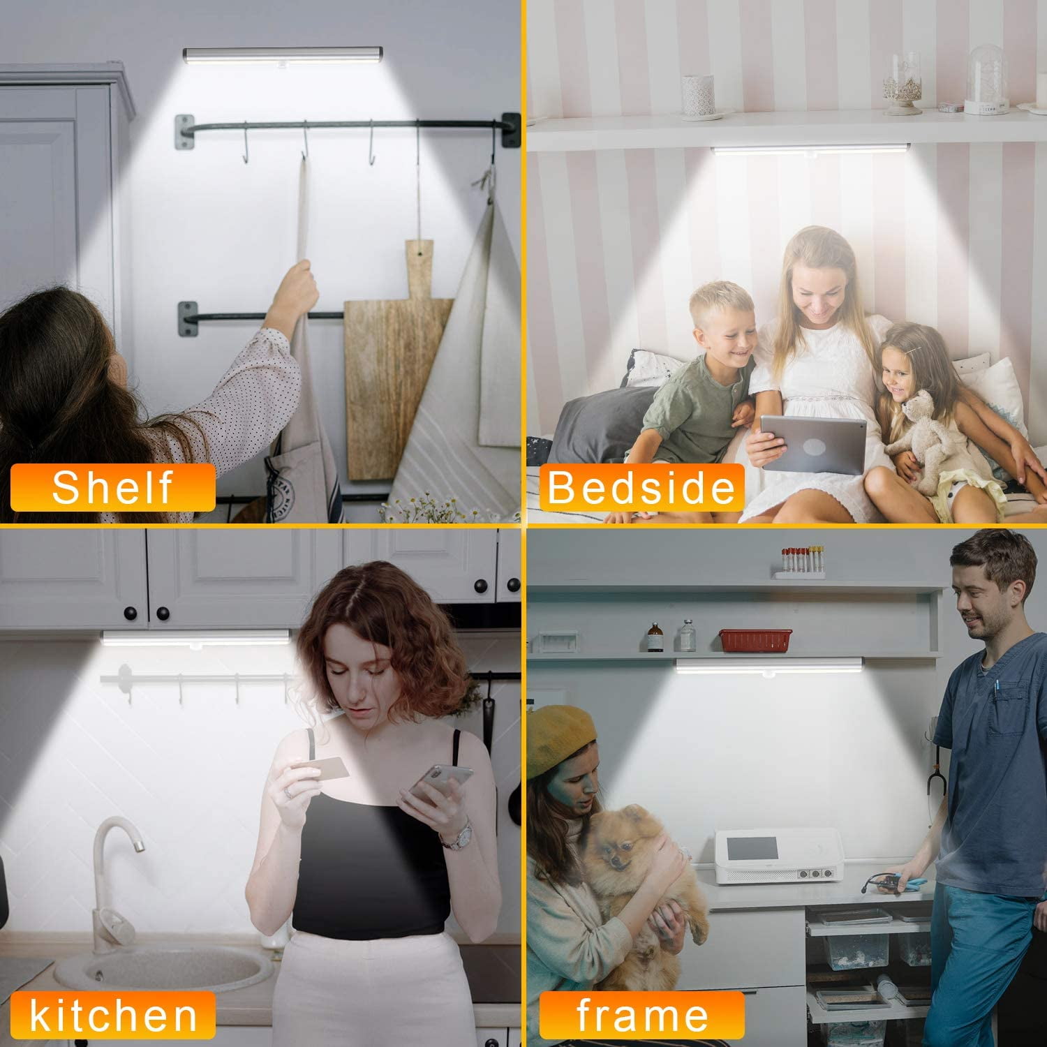Remote Control Under Cabinet Lighting Wireless, 20-LED Dimmable Closet Lights Rechargeable Under Counter Light, Stick on Touch Night Light Strip Bar for Kitchen Stairway Bedroom, 3 Colors