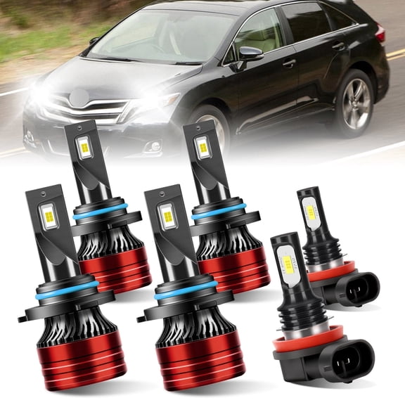 For 2009-2013 Toyota Corolla LED Headlight Bulbs, High Beam 9005, Low Beam 9006, Fog Light H11, White 6000K 6Pcs